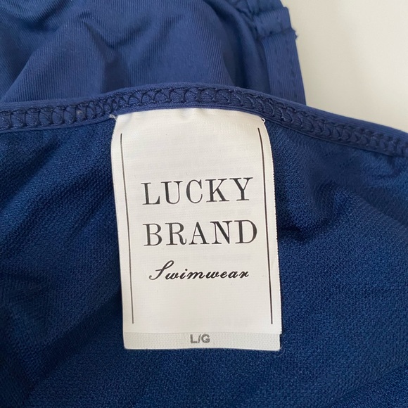 Lucky Brand bikini bottoms hipster navy blue crochet white swimsuit bathing, L - Picture 6 of 11